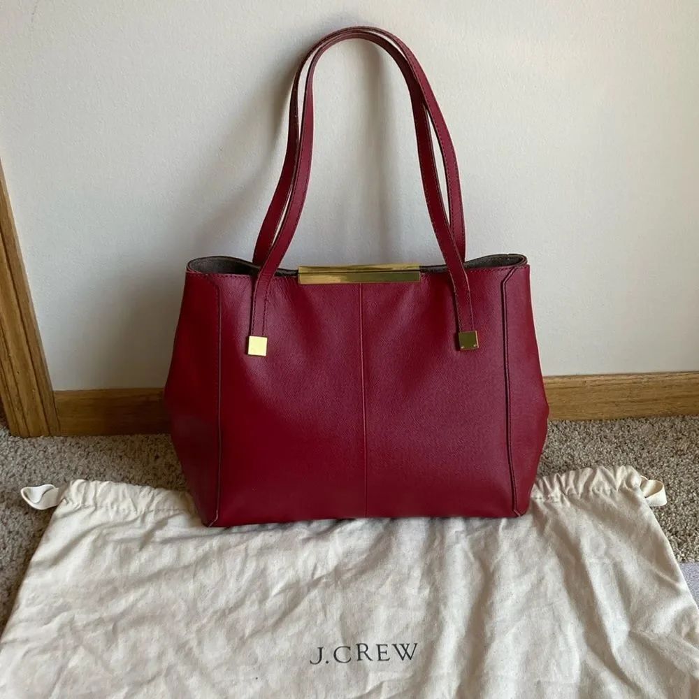 J.Crew Women’s Red Leather Tote Bag Shoulder Bag Purse w/ Dust Bag